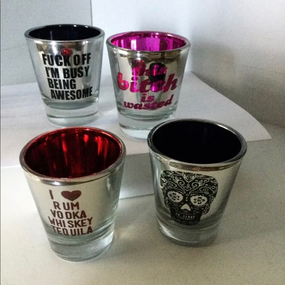 Metallic Shiny Shot Glasses, Set of Four, New